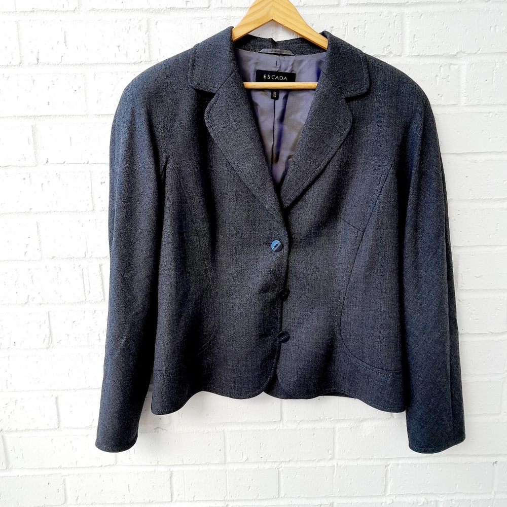 ESCADA Charcoal 3 Button Blazer Jacket Notch Collar Raglan SleevesSz:EU40/US8